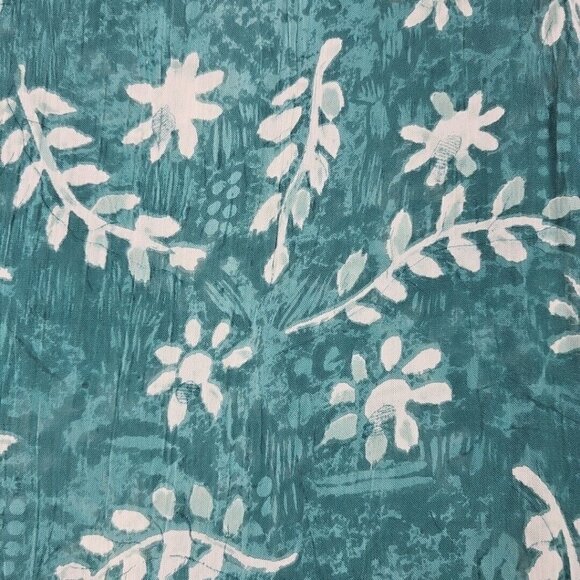 Vintage 90s Orvis Top Womens L Aqua Floral Shoulder Pads Travel Shirt 100% Rayon - Picture 3 of 7